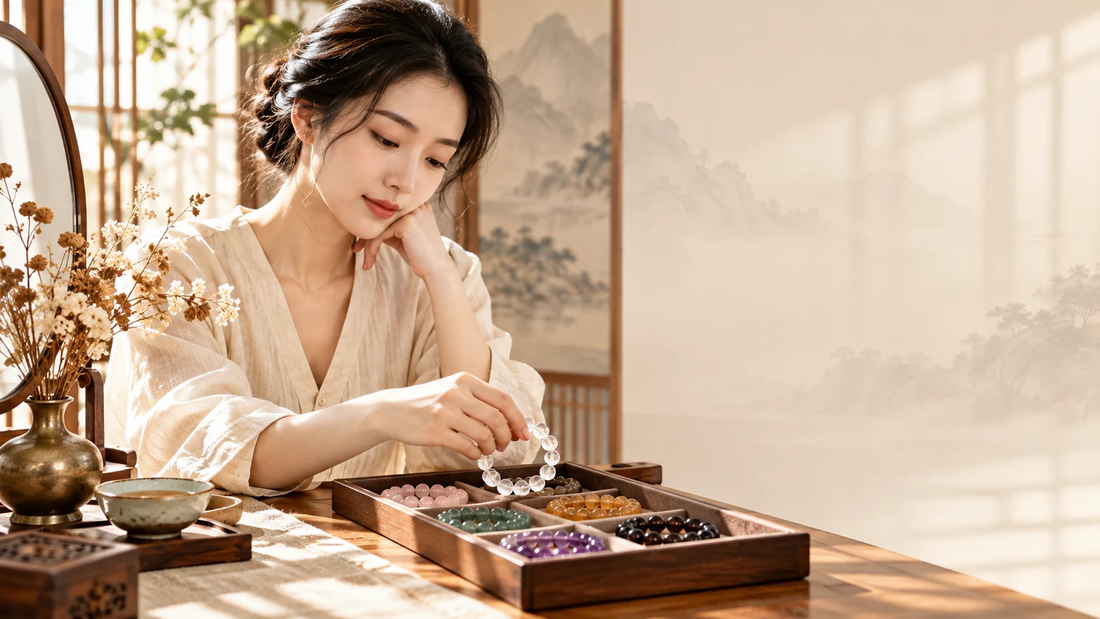 Woman wearing a crystal bracelet