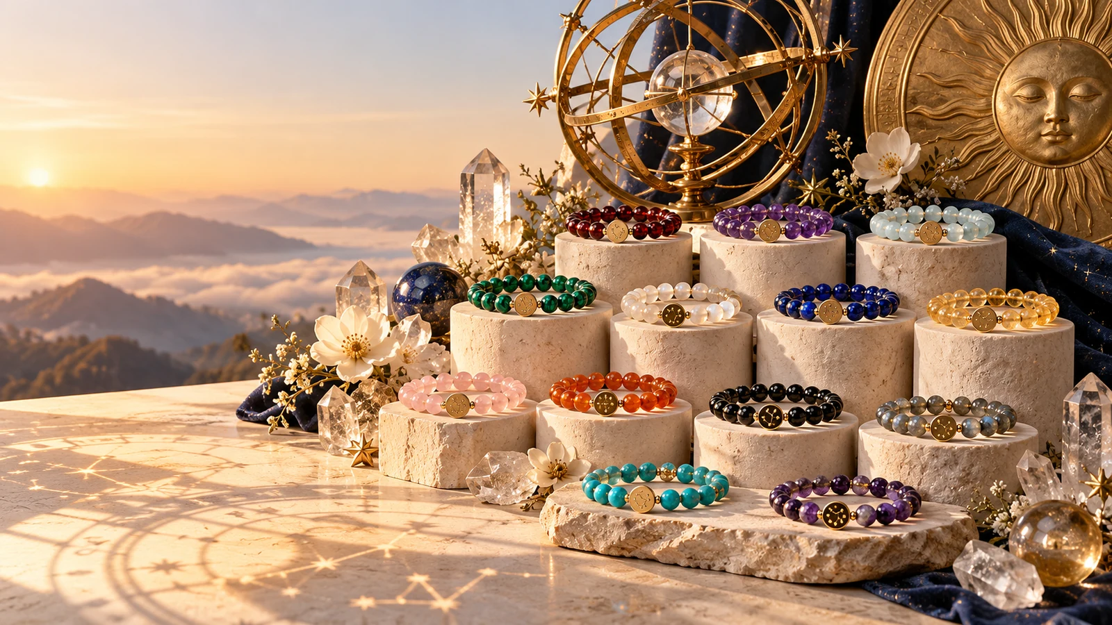 Twelve zodiac crystal bracelets